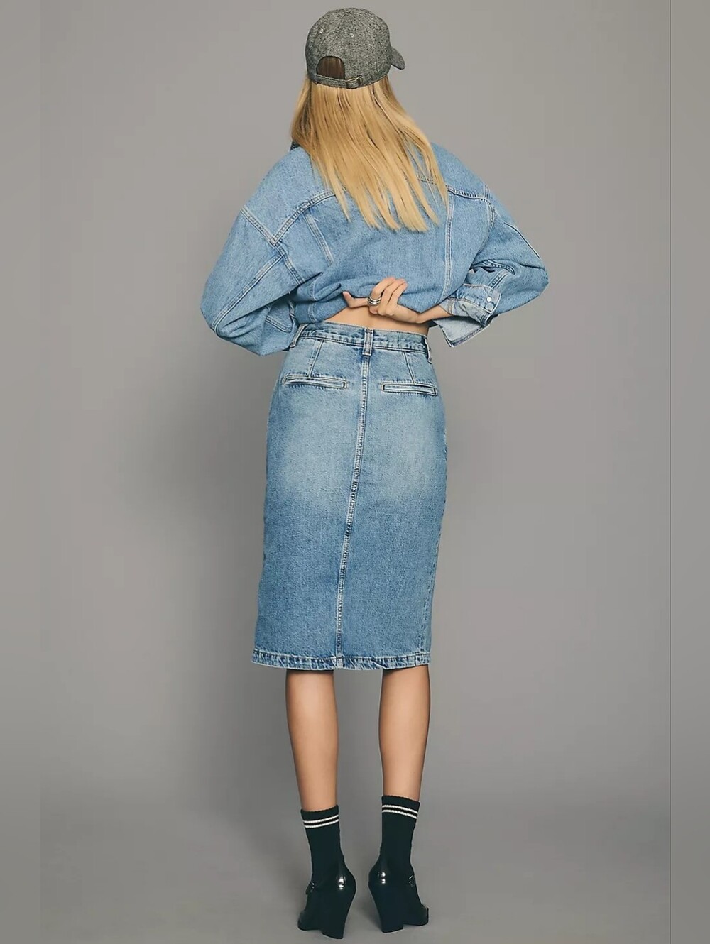 Pilcro Front Slit Blue Denim Skirt, Size 10 Knee Length Cotton Western - Picture 6 of 12